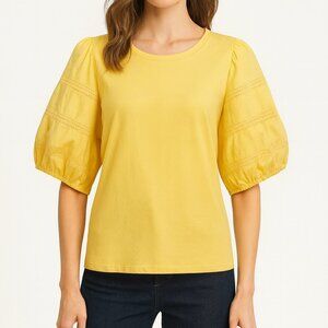 Ann Taylor Daffodil Yellow Puff Sleeve Top – Size L